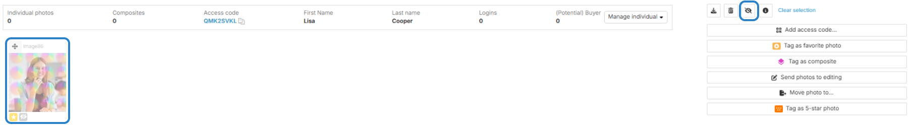 Screenshot showing a dummy image in the gallery and the button to hide it.
