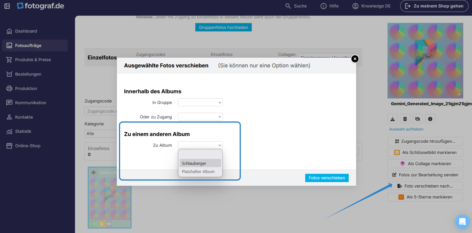 Foto in richtiges Album verschieben.