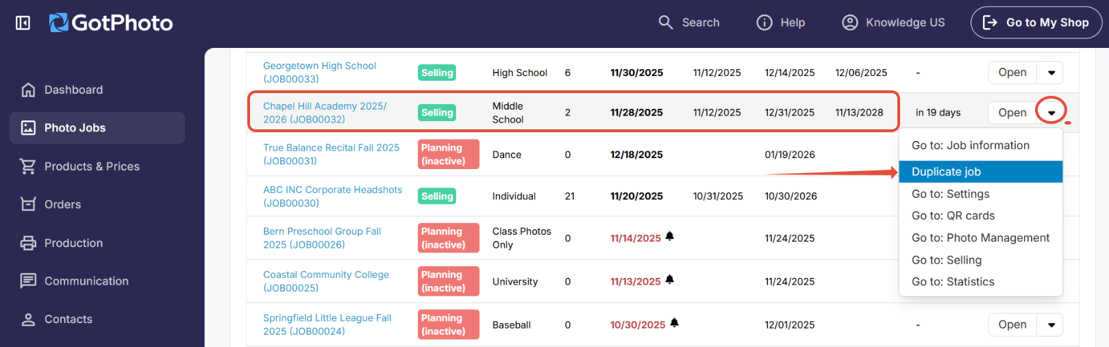 Duplicate job location in Photo Jobs tab