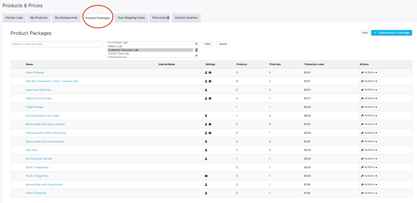 Deleting a product package view