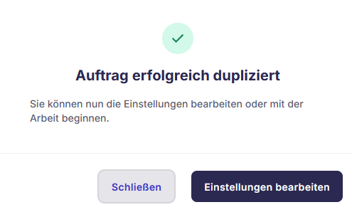 Screenshot: Bestätigung nach erfolgreicher Duplikation