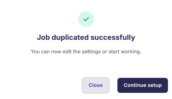 Confirmation screen with option to continue setup