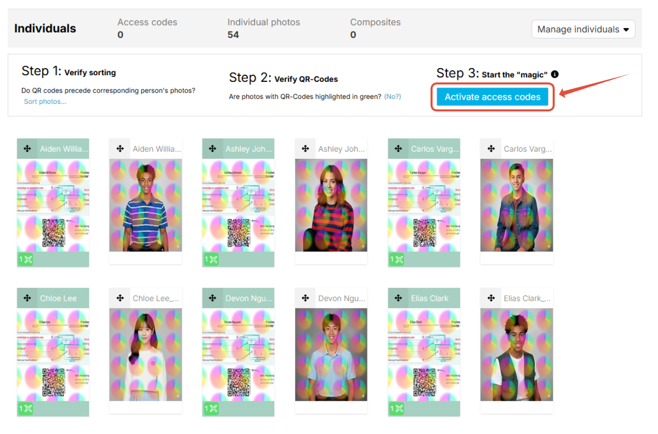Activate access codes button
