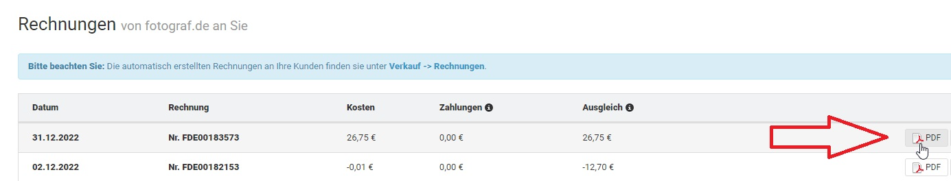 Downloadoption für deine fotograf.de / GotPhoto Rechnungen