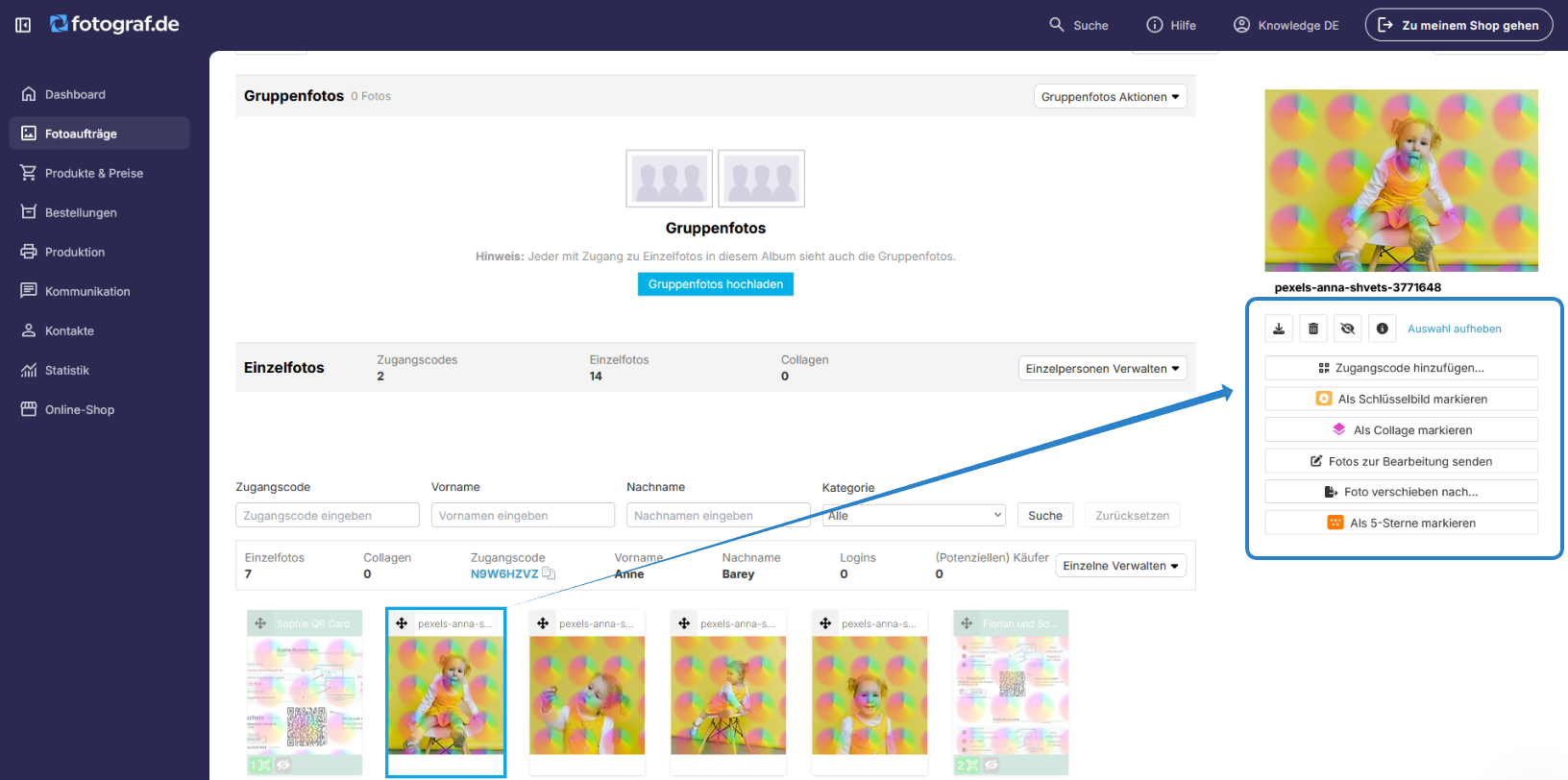 Fotoaktionen im Album verwalten
