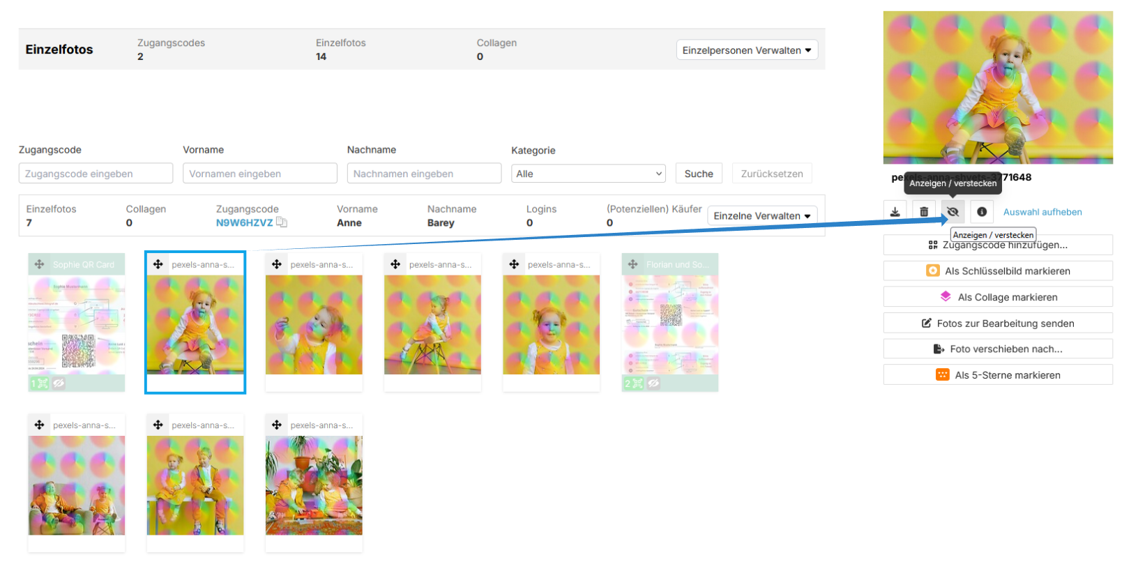 Foto ein- oder ausblenden