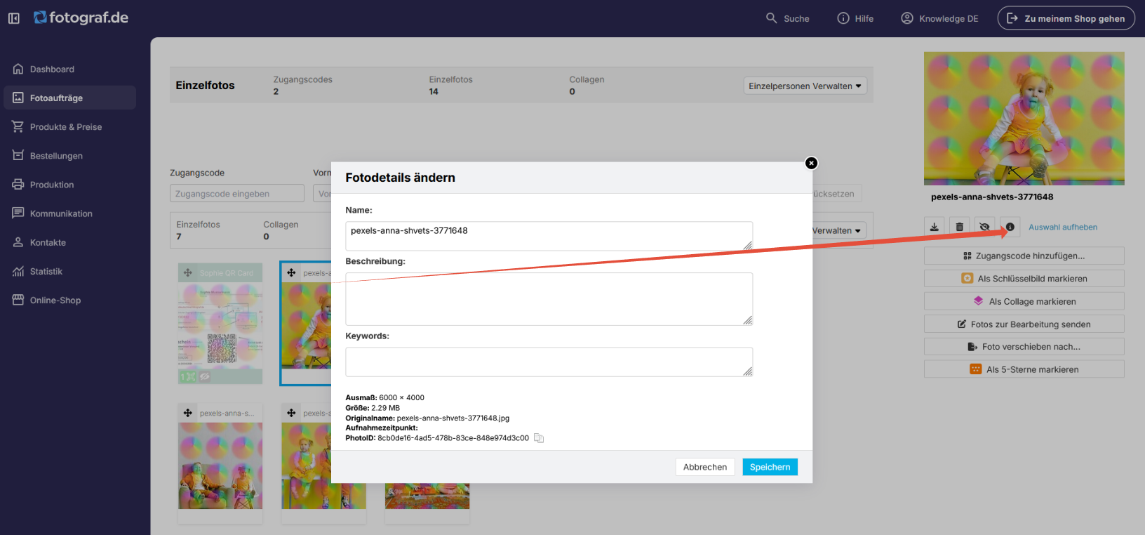 Fotodetails bearbeiten