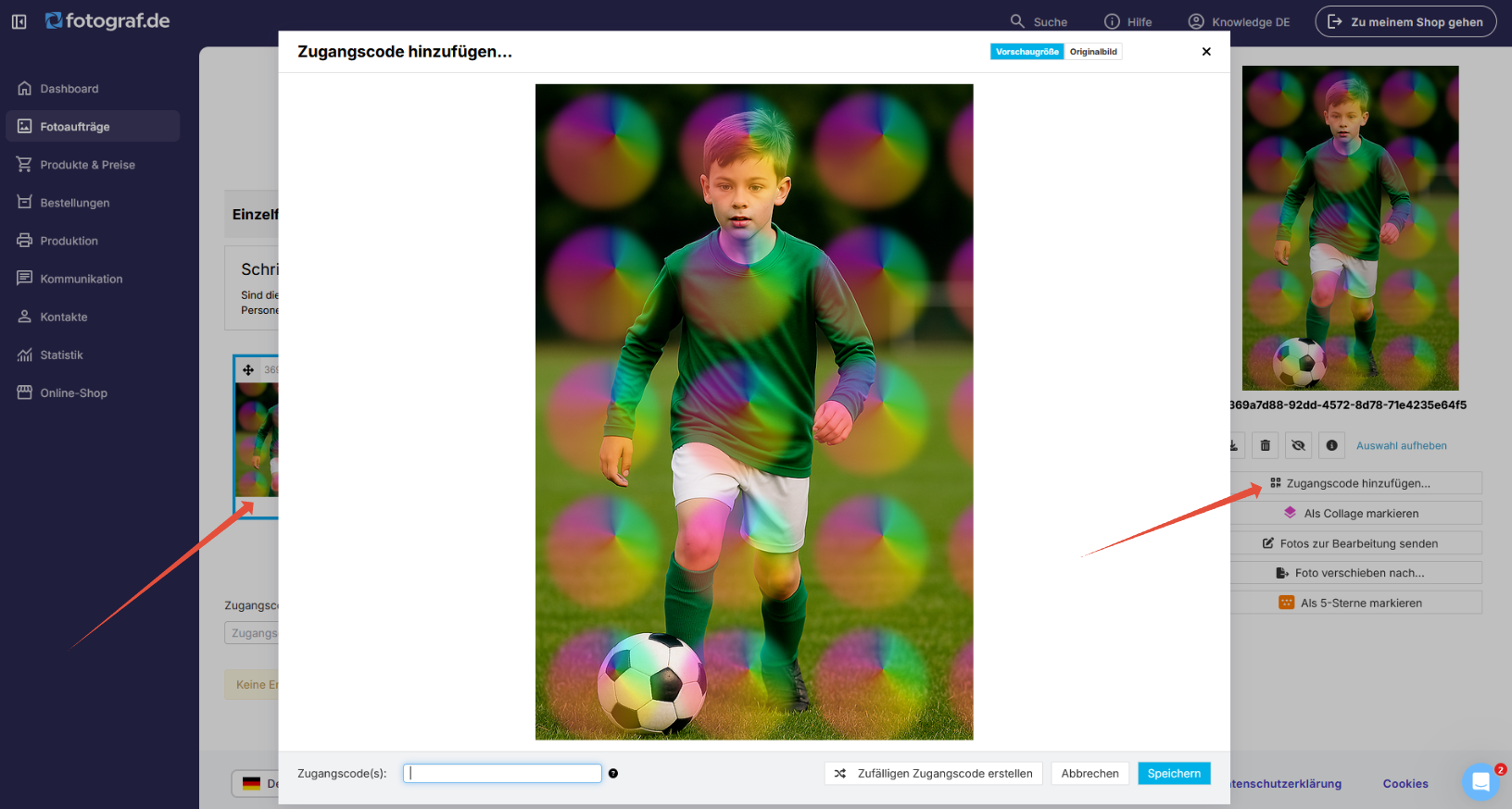 Zugangscode hinzufügen