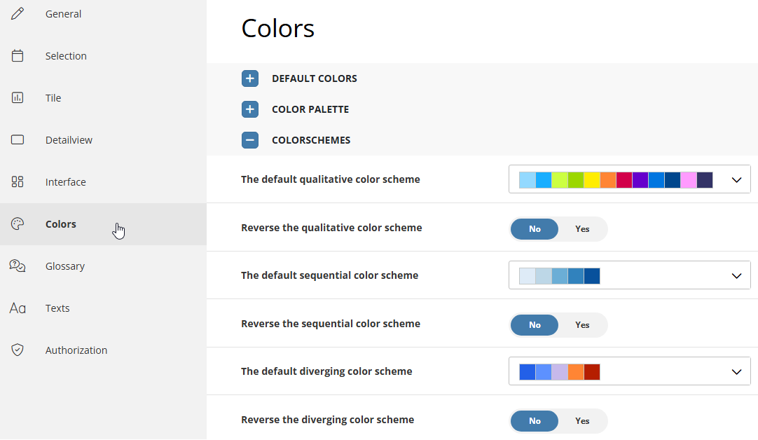 Instellen deafult kleurenschema's in Mosaic