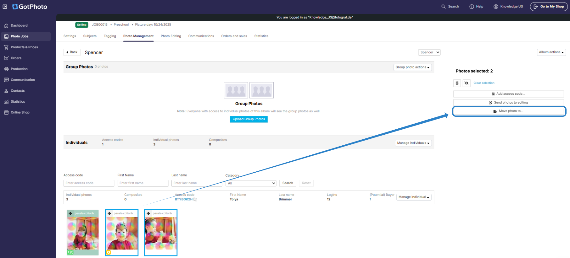 Screenshot showing how to move photos.