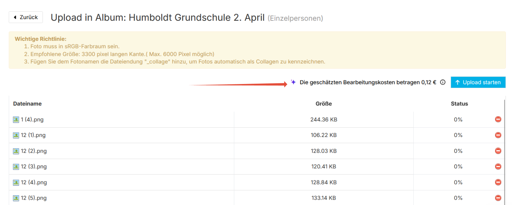 Fotoverwaltung: Preisvorschau (Schätzung)