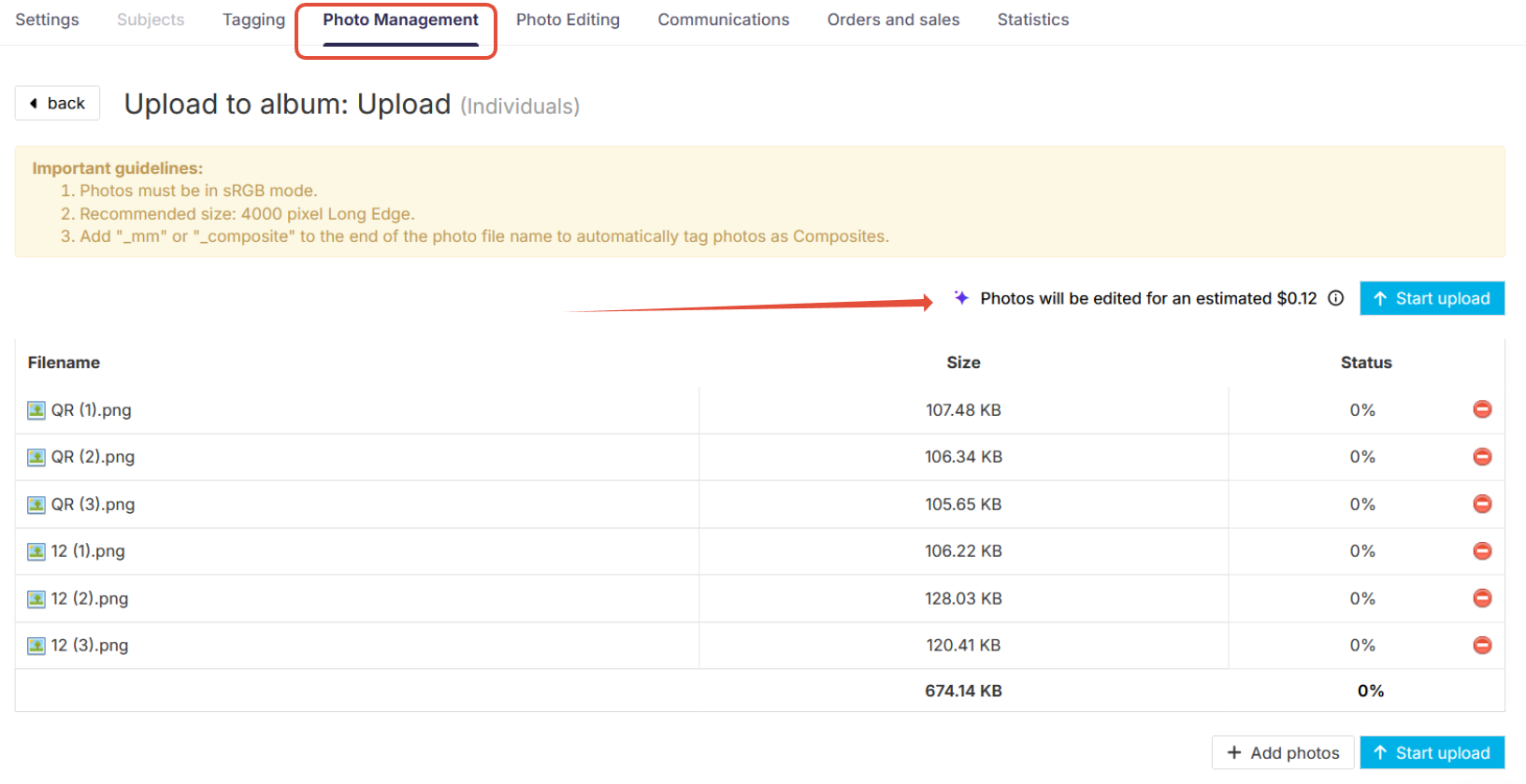 Photo Management: Price estimation