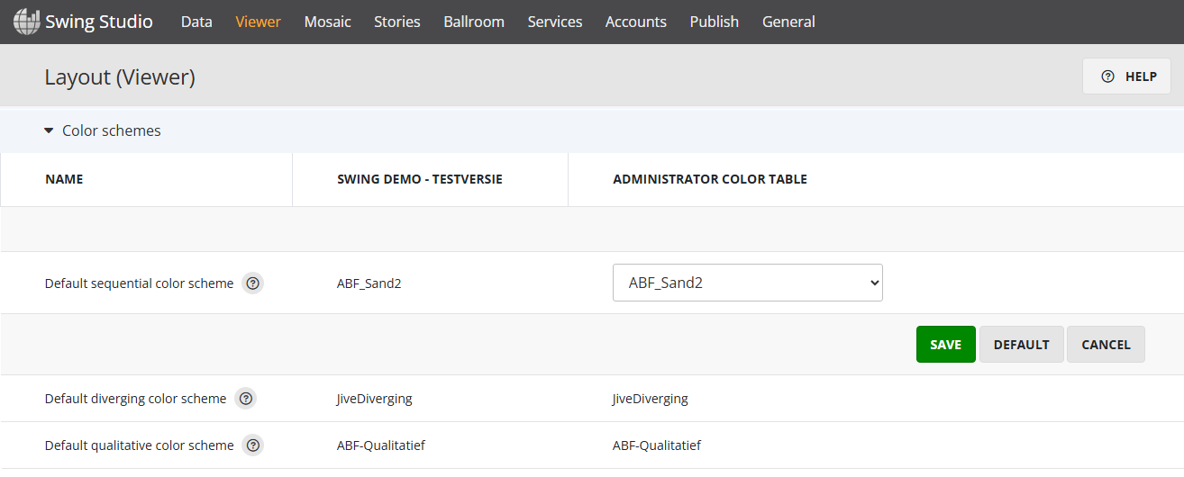 Hier kunt u het default kleurenschema per type ingeven