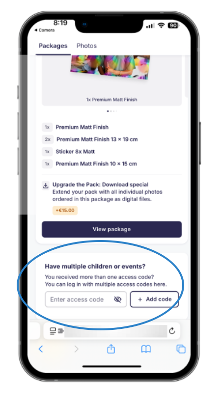 Mobile preview shows field to add an additional access code.