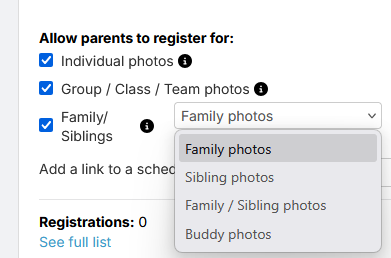 Family/Siblings dropdown selection