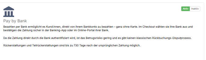 Pay by Bank Auswahl Widget