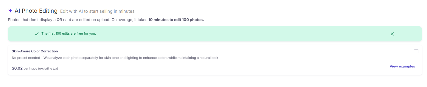 AI Photo Editing option shown in Photo Job settings