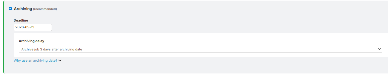 Job view: Archiving settings