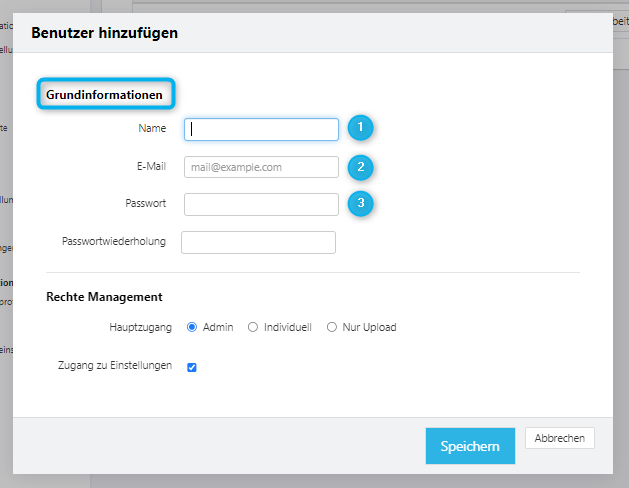 "Benutzer hinzufügen" Form
