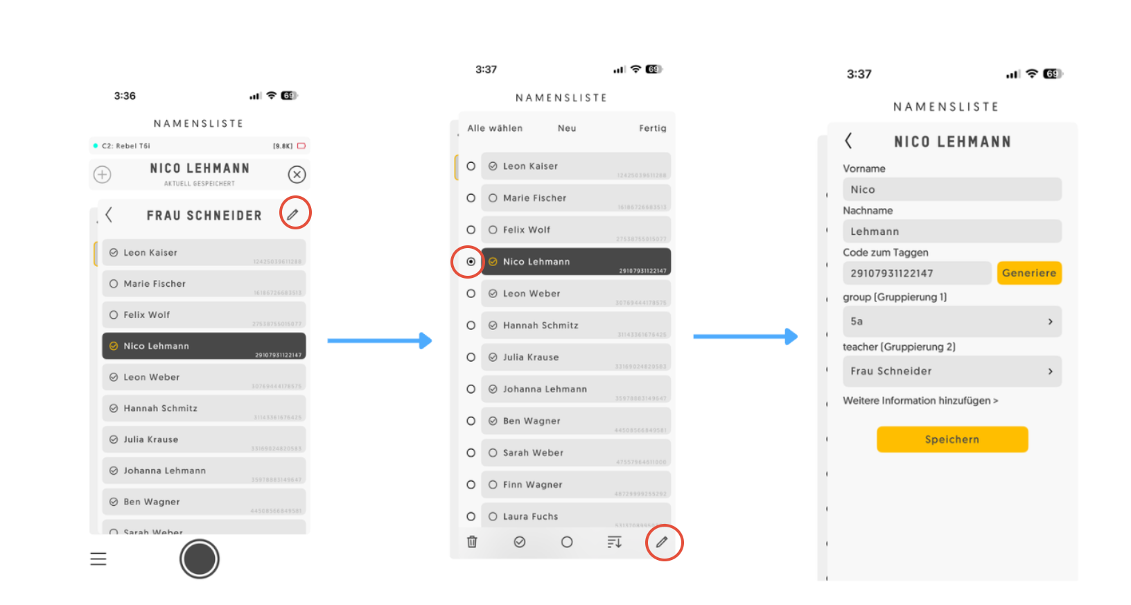 Bearbeitungsmaske zum Ändern von Personendaten