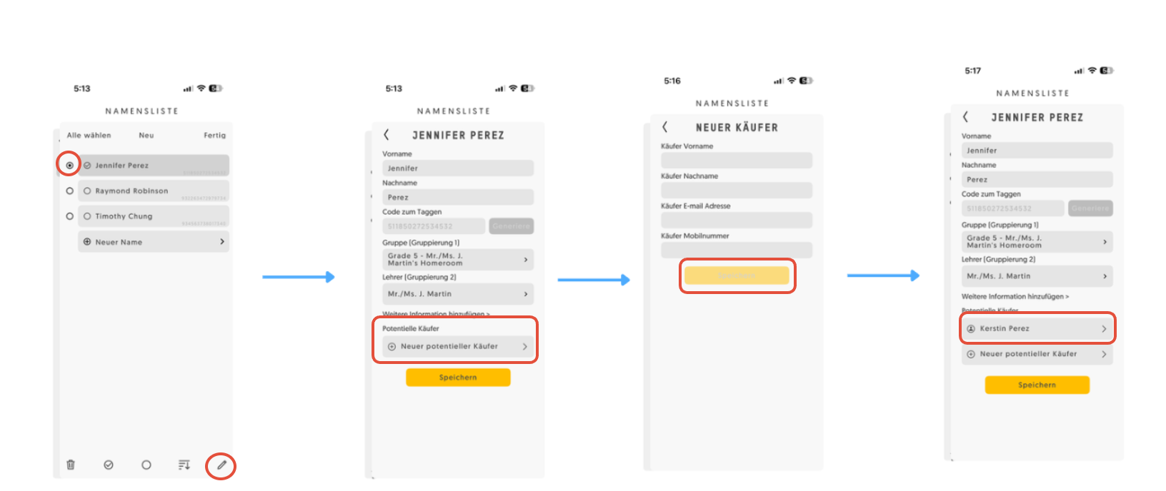 Maske zum Hinzufügen eines potenziellen Käufers mit Kontaktdaten