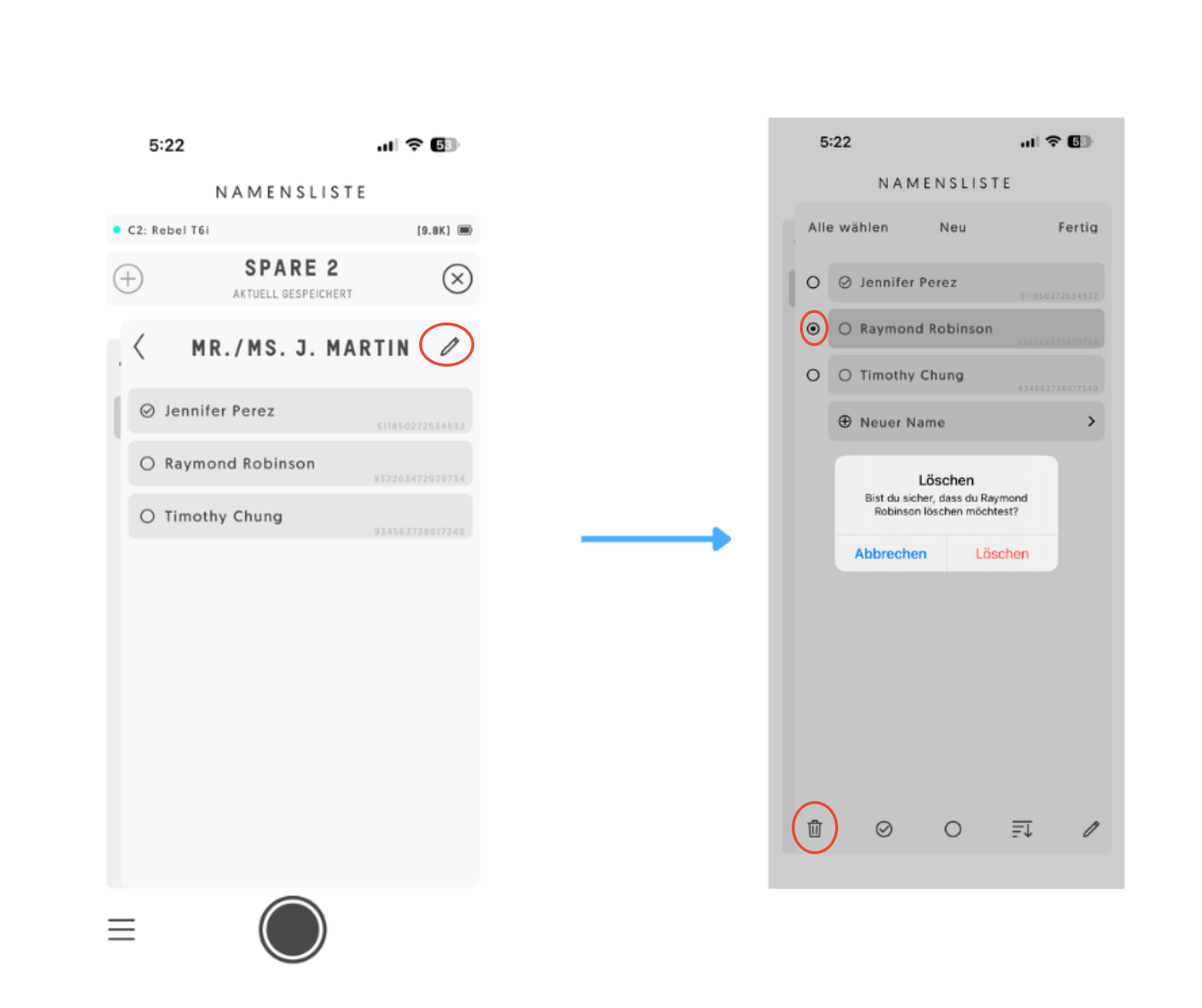 Papierkorb-Symbol zum Löschen einer Person