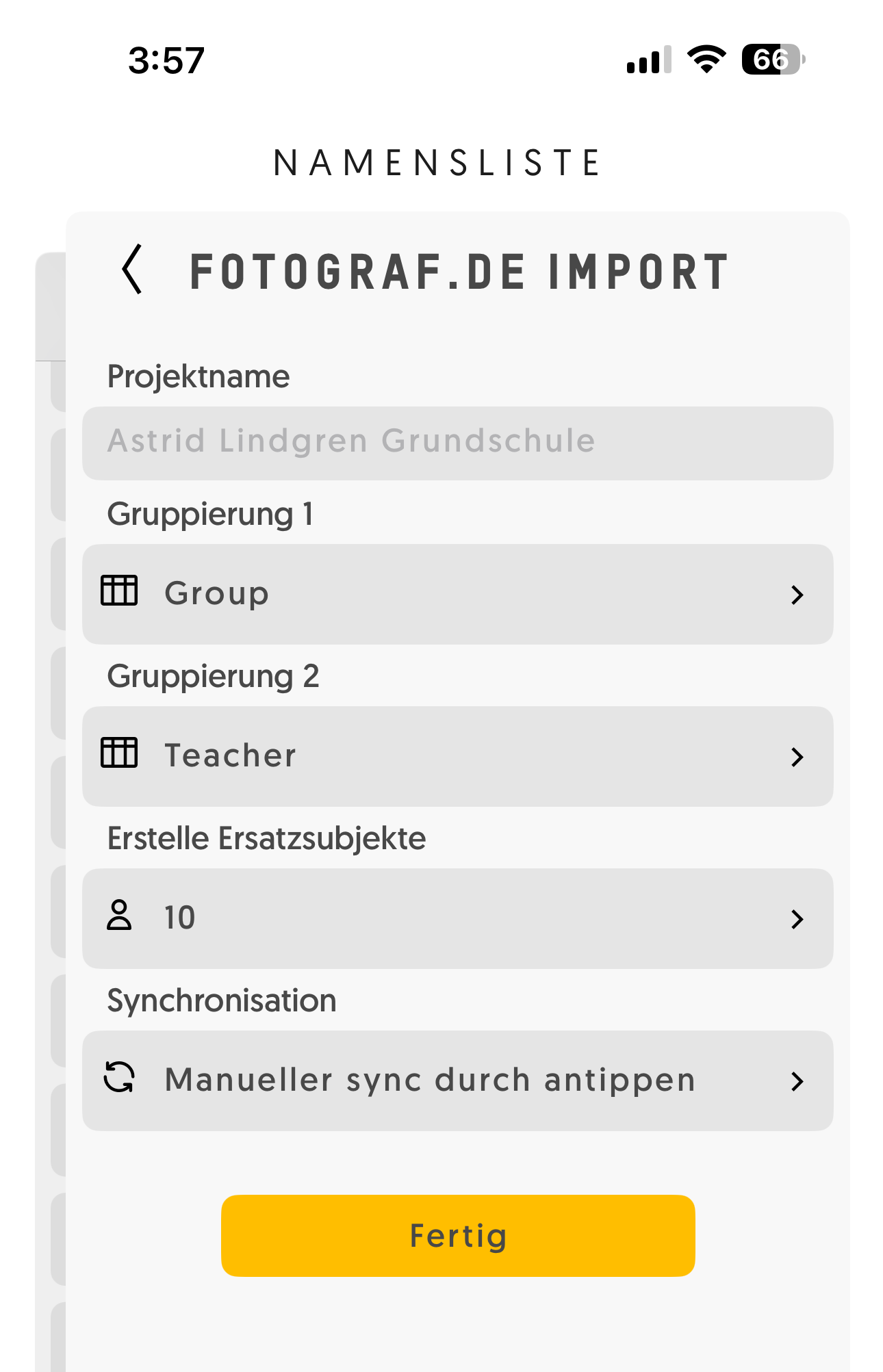 Fotoauftrag-Import Ansicht in Entagged App