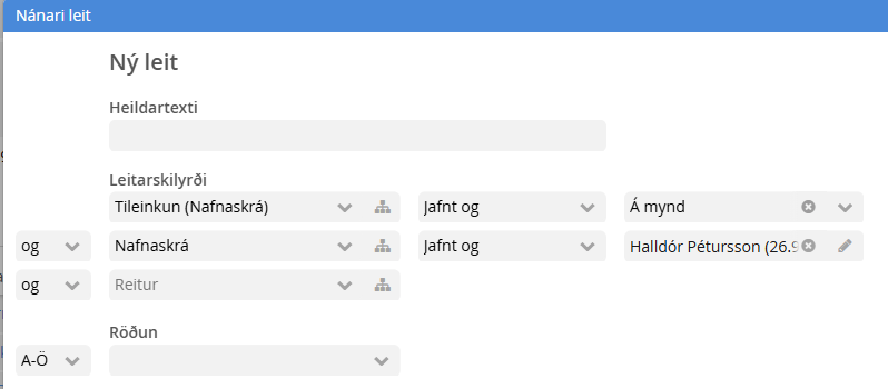 Dæmi um leit eftir einstaklingi á mynd