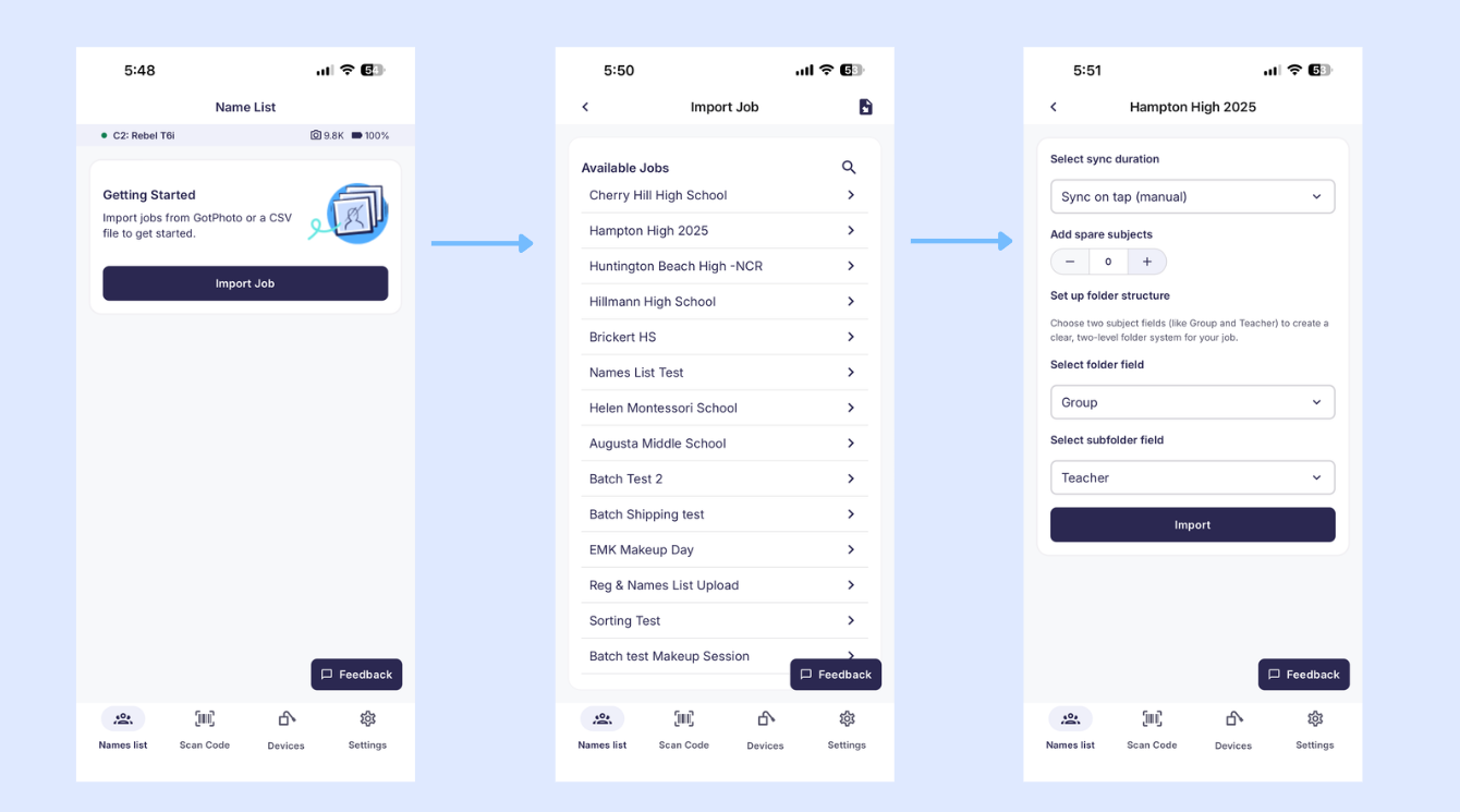 Navigation panel with Name List button highlighted