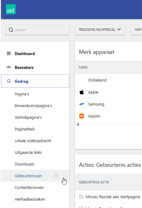 Locatie menu keuze gebeurtenissen