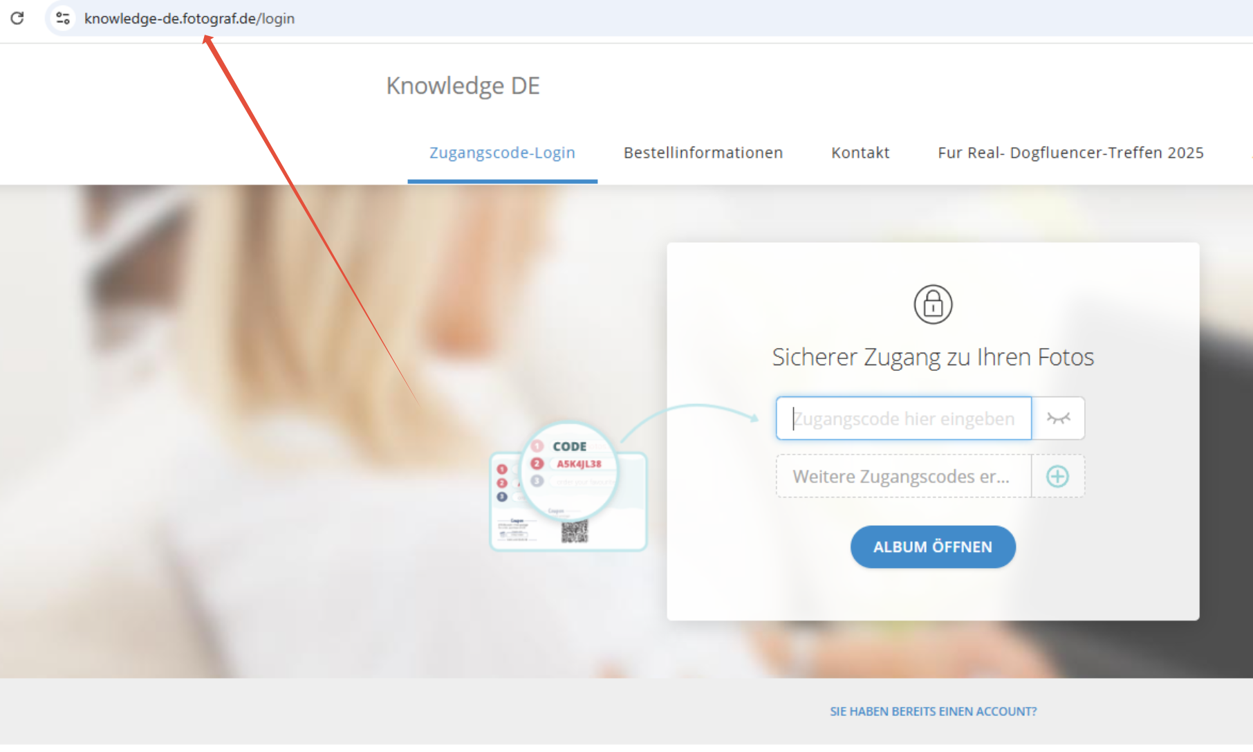 Shopansicht mit Eingabefeld für den Registrierungscode