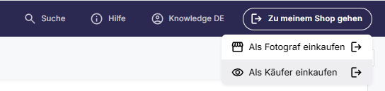 Menü: Zu meinem Shop gehen. "Als Käufer einkaufen" ist hervorgehoben