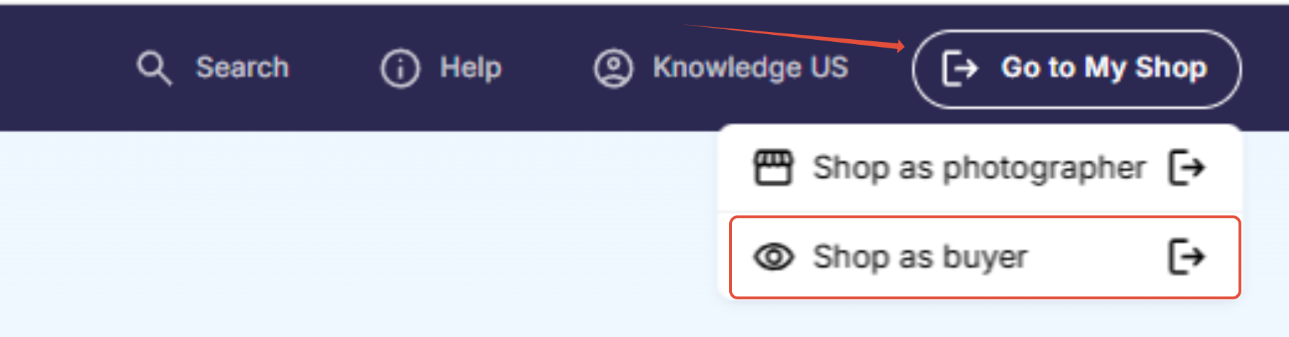 Navigation: Got to My Shop > Shop as buyer is highlighted.