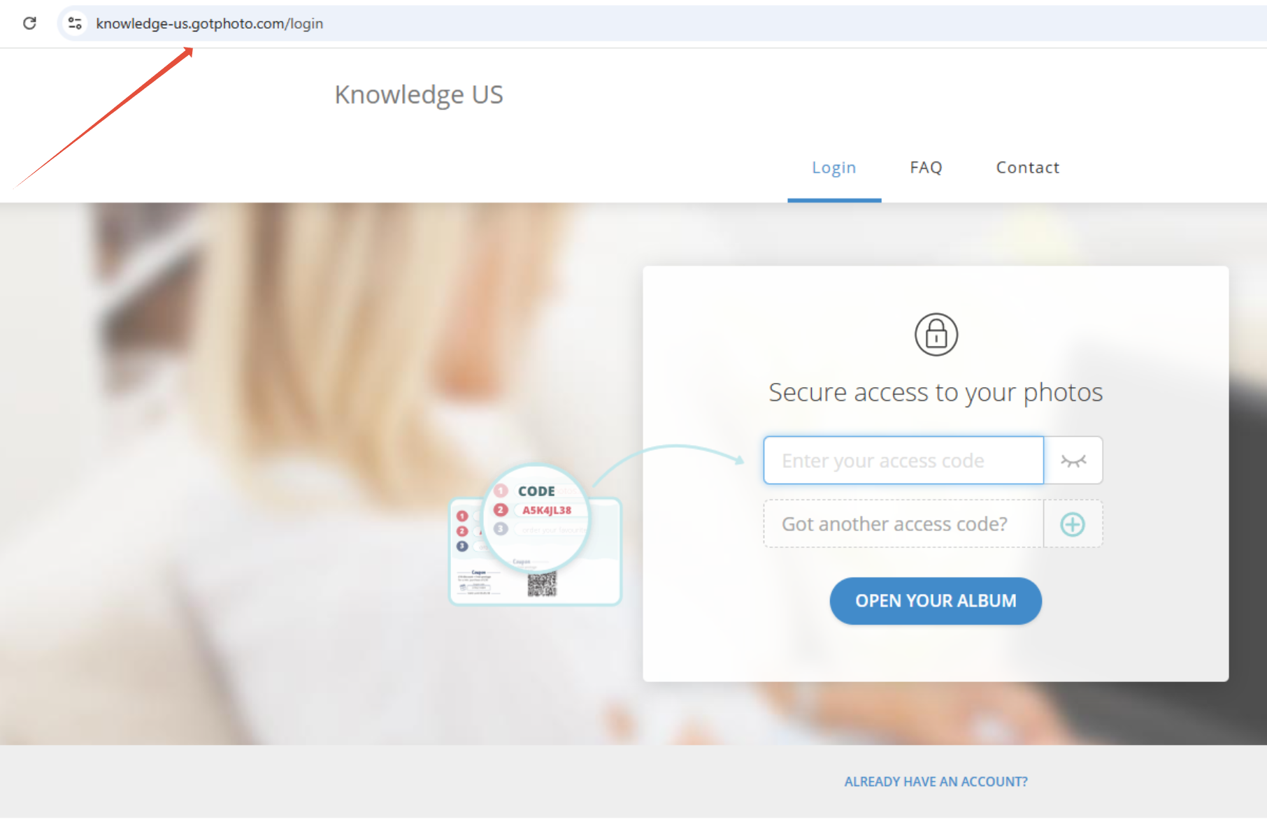 Shop view, the shop URL in the bowser is highlighted.