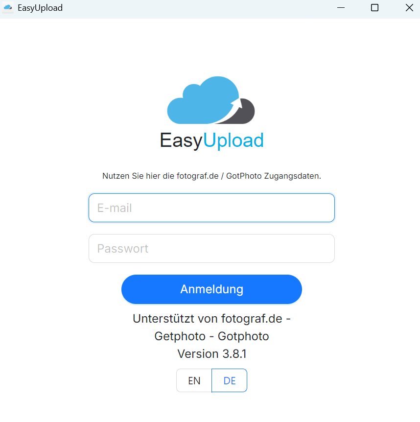 Login-Bereich von EasyUpload