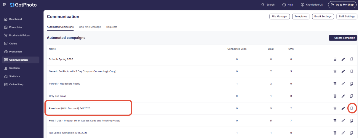Duplicate option in actions menu