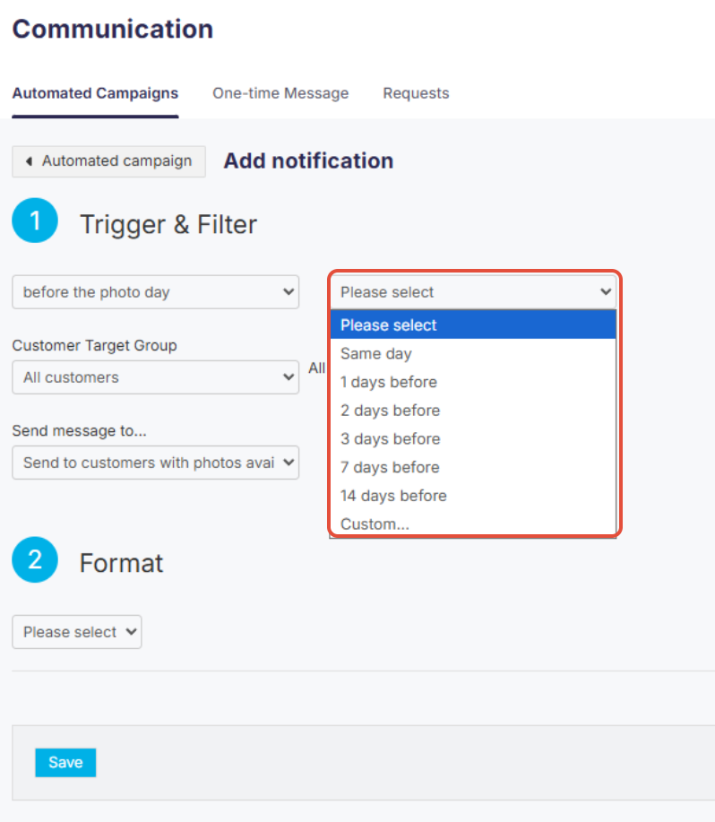 Number of days offset selector for the trigger