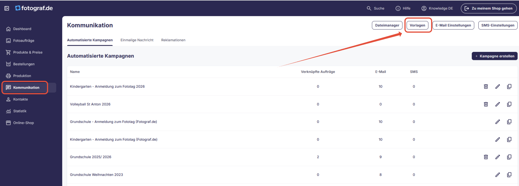 Adminbereich zeigt die Vorlage für den Muttertags-Newsletter