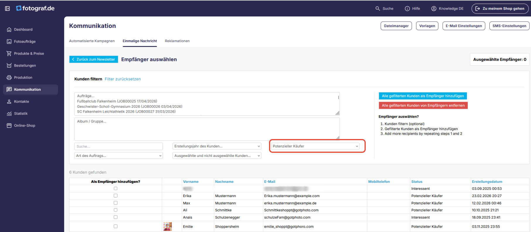 Darstellung einer Newsletter-Kampagne mit eingeschränkter Reichweite
