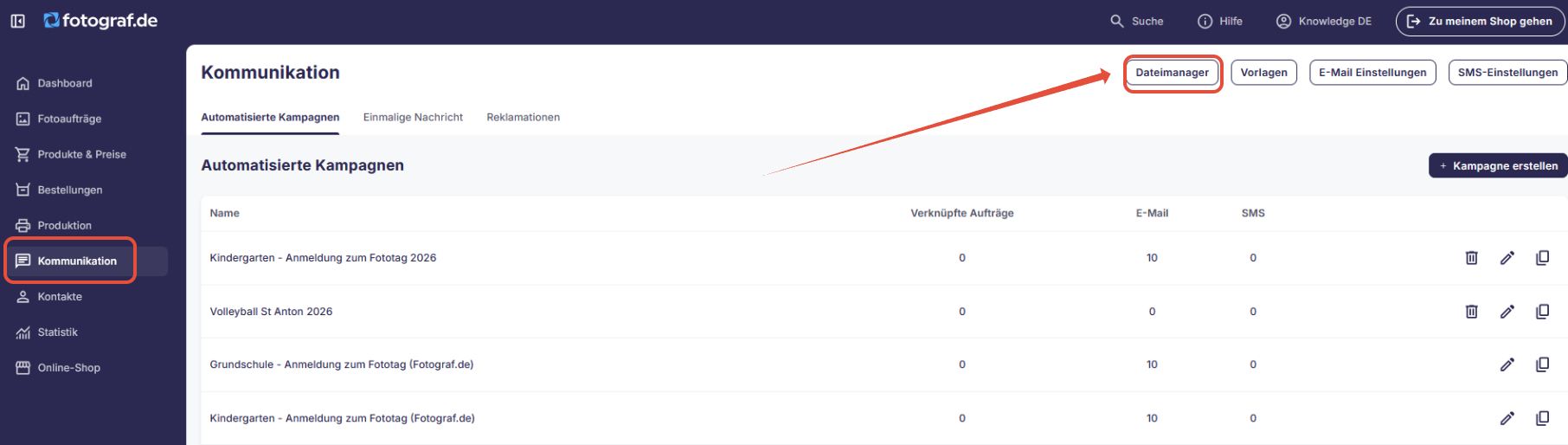 Dateimanager geöffnet mit Bildauswahl