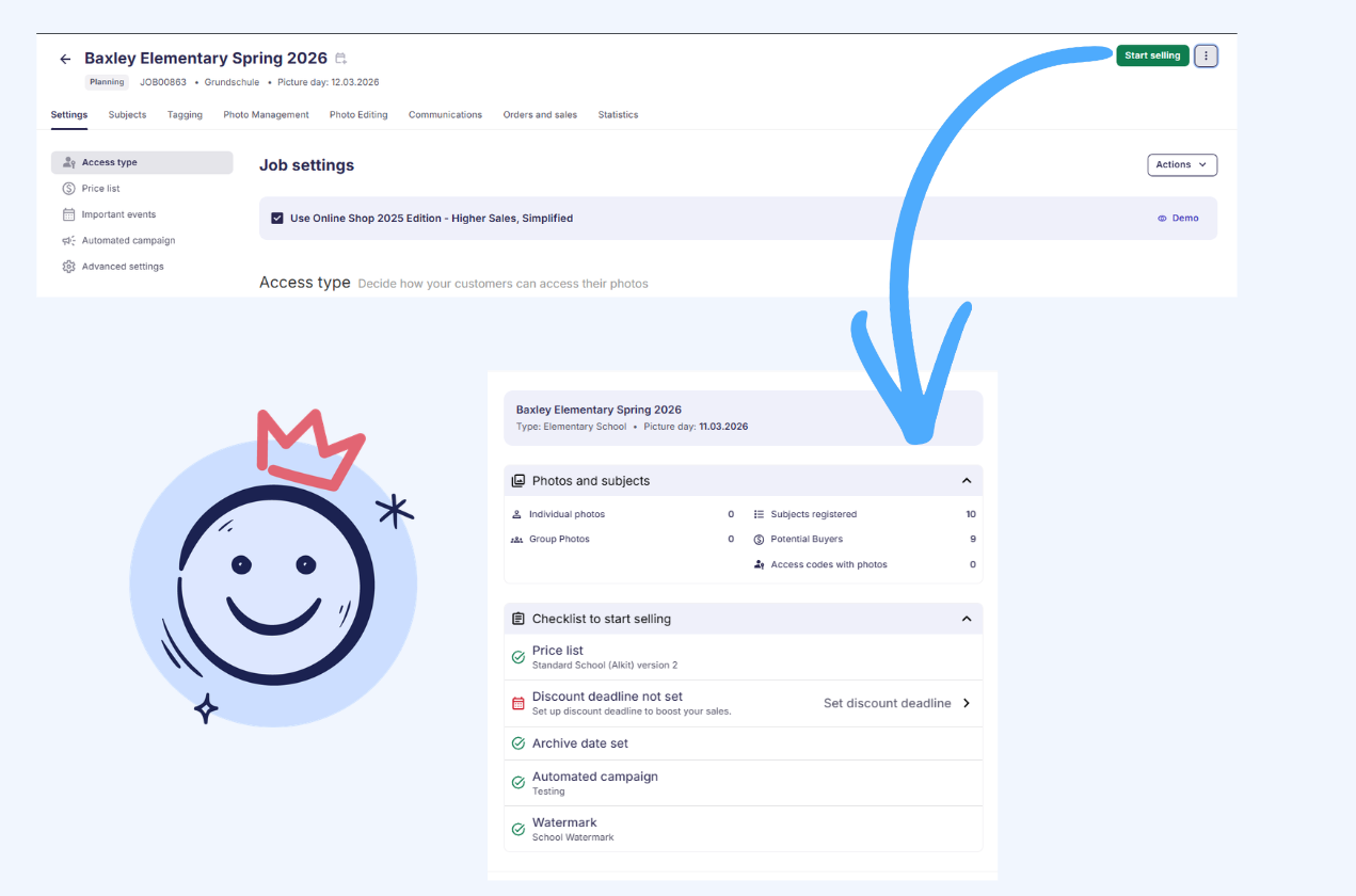 Screenshot of the Go-Live checklist used to confirm job settings before switching to Selling.
