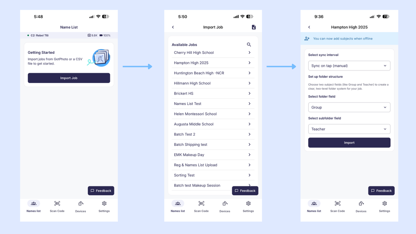Navigation panel with Name List button highlighted