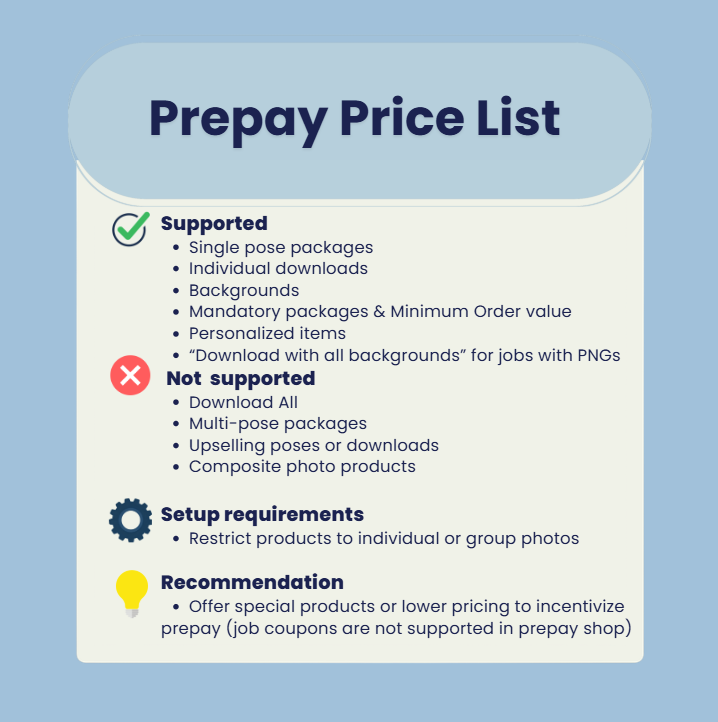 Prepay price list checklist