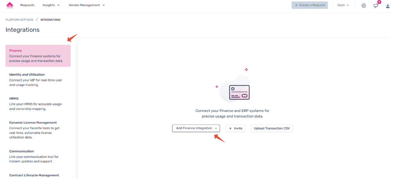 Integrations – Finance page