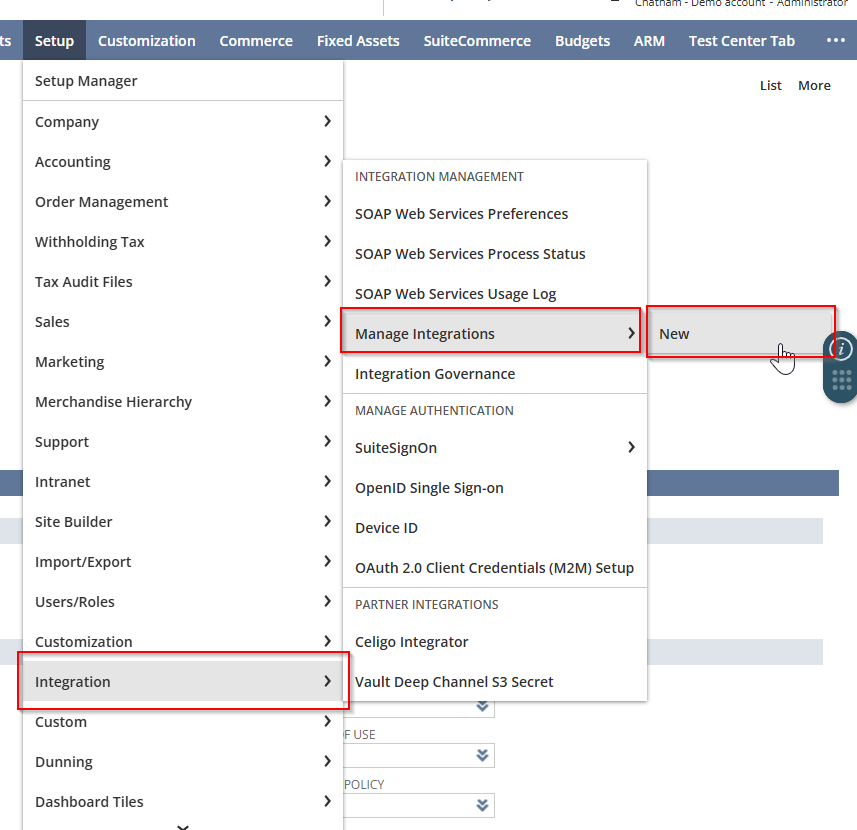 Manage Integrations – new integration form