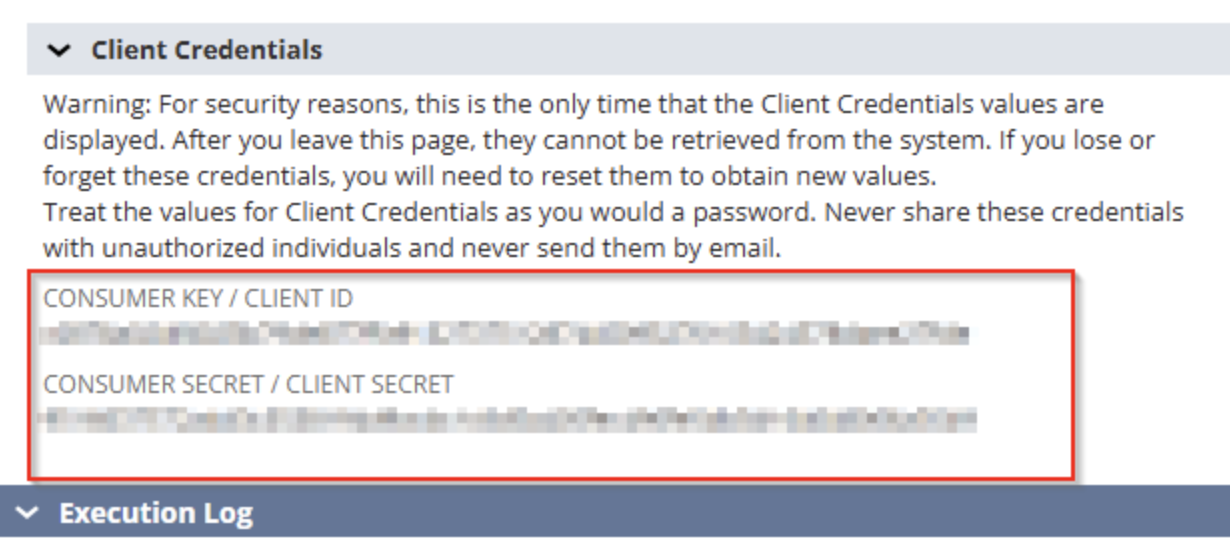 Consumer Key and Consumer Secret shown after saving