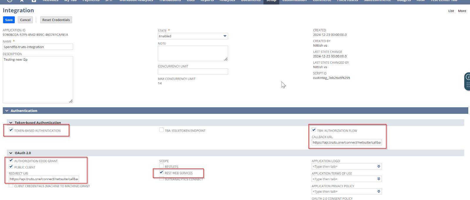 Integration form – Concurrency Limit setting