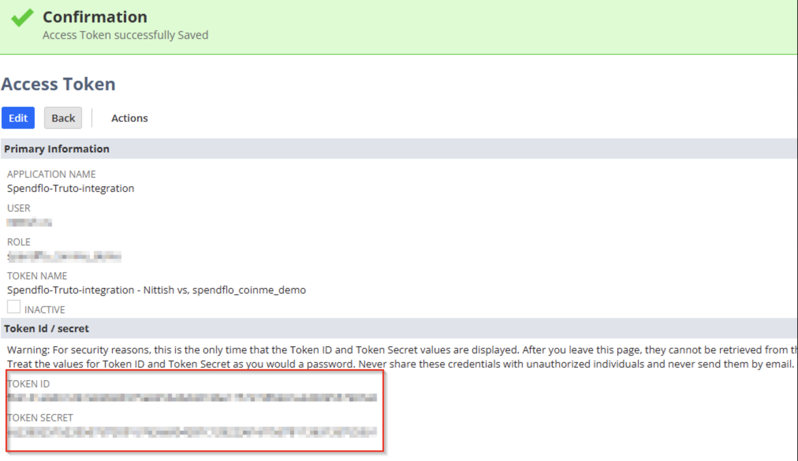 Create Access Token screen
