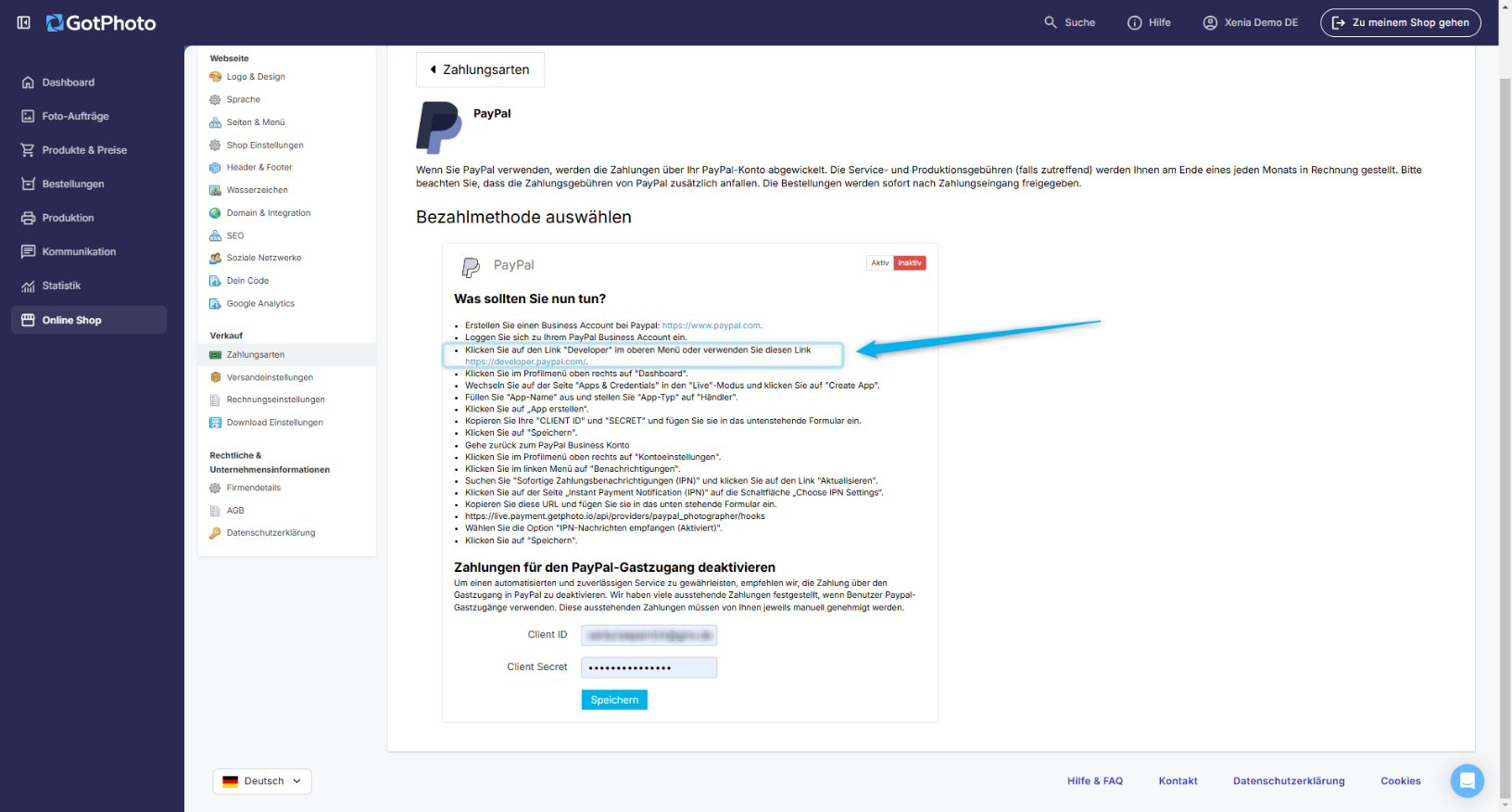 PayPal Developer Bereich öffnen
