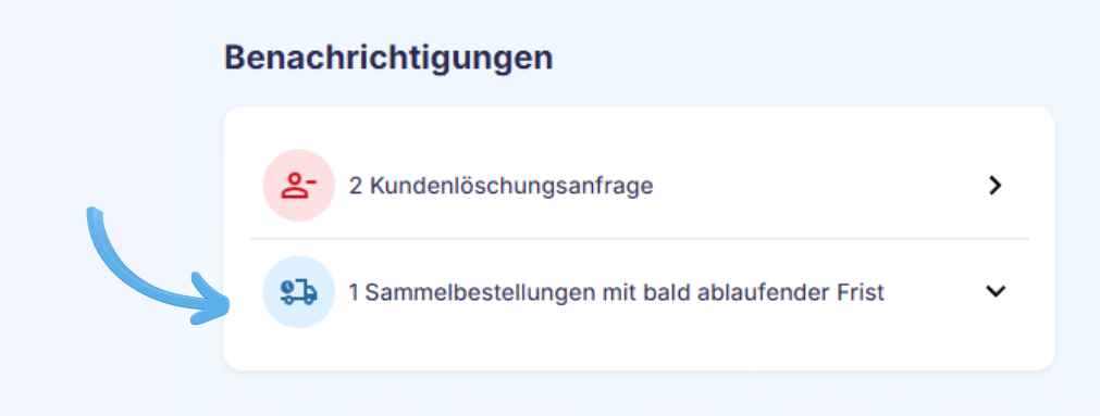 Dashboard-Ansicht mit kommenden und überfälligen Batch-Deadlines.